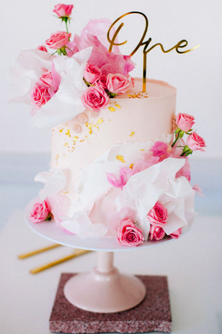 One Script Hand Writing First Birthday Cake Topper