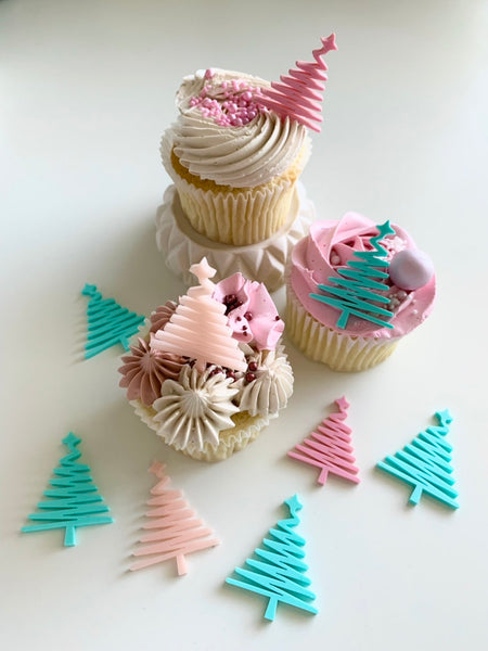 Christmas Illustration Tree Acrylic Cupcake Charm