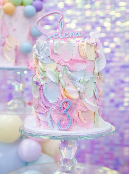 Double Layered Pastel Iridescent Glitter Custom Name Birthday Cake Topper & Number Cake Plaque Charm