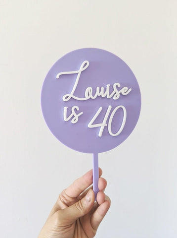Pastel Double Layered Circle Custom Name & Age Birthday Cake Topper