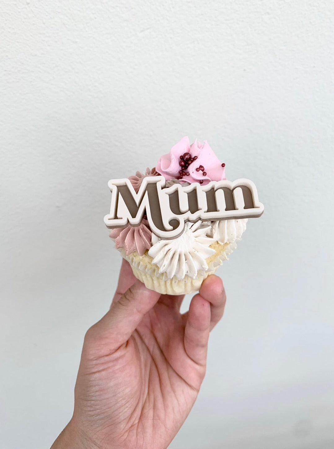 Retro Boho Cut Out Mum Double Layered Set of 2 Acrylic Cupcake Charms