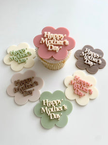 Retro Boho Flower Double Layered Happy Mother's Day Set of 2 Acrylic Cupcake Charms
