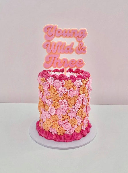 Retro Double Layered Custom Words Kids Birthday Cake Topper