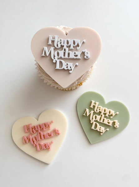 Retro Boho Heart Double Layered Happy Mother's Day Set of 2 Acrylic Cupcake Charms