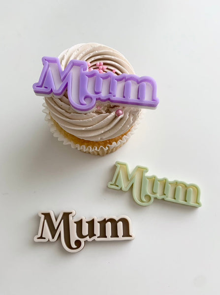 Retro Cut Out Pastel Mum Double Layered Set of 2 Acrylic Cupcake Charms