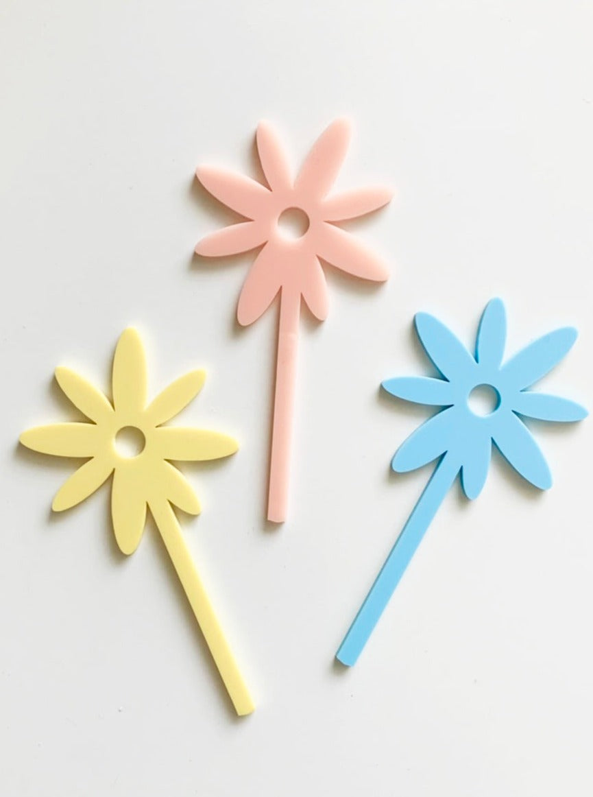 Retro Pastel Daisy Flower Acrylic Cake Topper