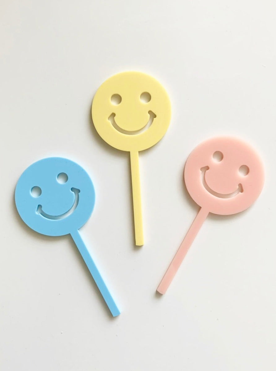 Retro Pastel Smile Face Acrylic Cake Topper
