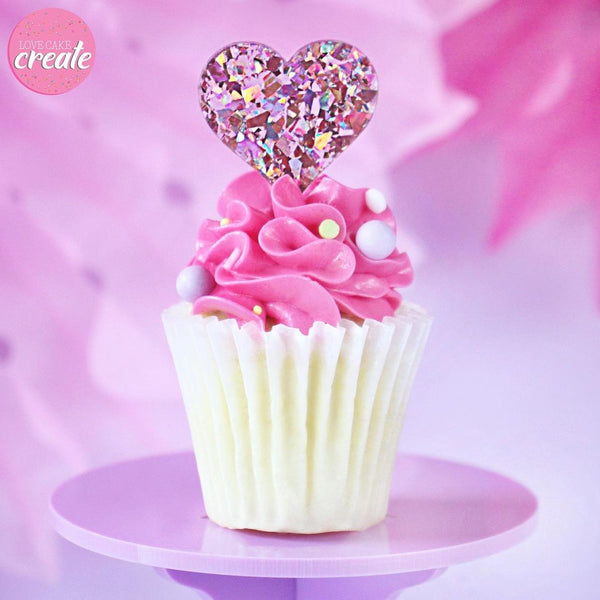 Heart Confetti Glitter Mirror Acrylic Cupcake Toppers Set of 12
