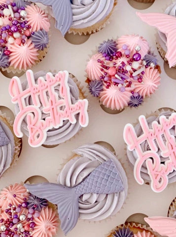 Double Layered Pastel Happy Birthday Thank You Congratulations Set of 2 Acrylic Cupcake Charms