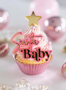 Santa Baby Vintage Christmas Double Layered Acrylic Set of 2 Cupcake Charms