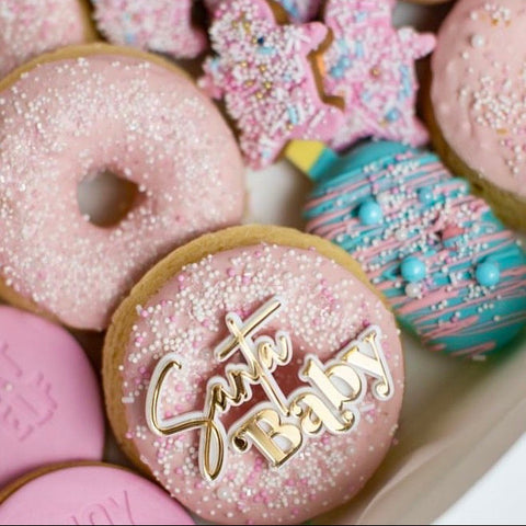 Santa Baby Vintage Christmas Double Layered Acrylic Set of 2 Cupcake Charms