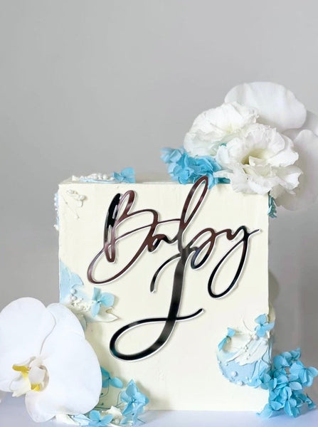 Script Custom Initial Name Baby Shower Gender Reveal Acrylic Cake Charm