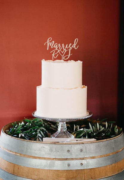 Married Custom Initials Modern Script Wedding Cake Topper