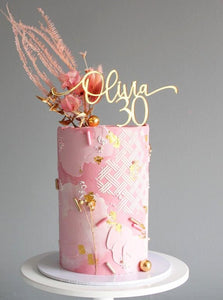 Olivia 30 Thirty Birthday Hand Writing Custom Name & Age Acrylic Cake Topper