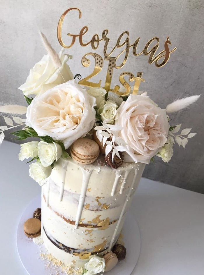 Georgia's 21st Custom Name & Age Script Birthday Cake Topper