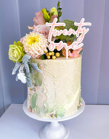 Double Layered Twenty One 21st Pastel Acrylic Cake Topper