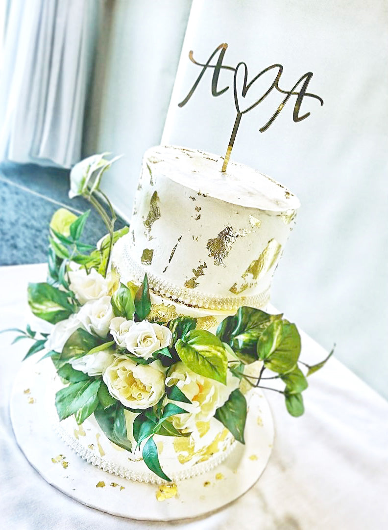 Custom Initials Script with A Heart Engagement Wedding Cake Topper