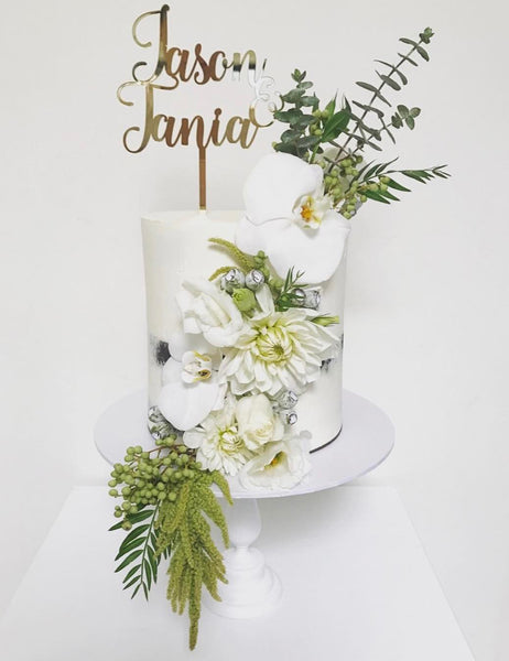 Custom Names Modern Script Wedding Cake Topper