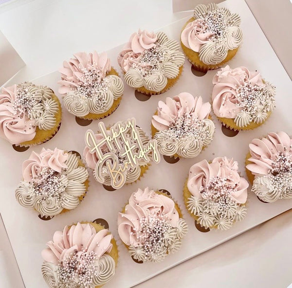 Double Layered Boho Happy Birthday Thank You Congratulations Set of 2 Acrylic Cupcake Charms