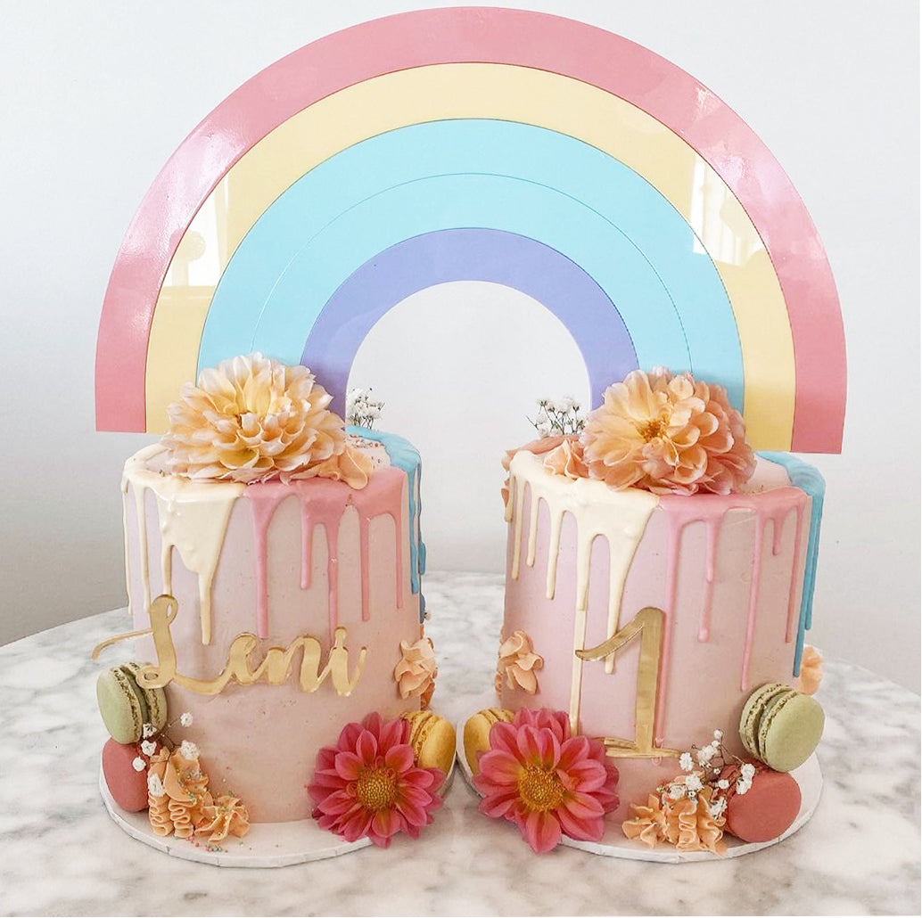Pastel Rainbow Theme Custom Name & Age Cake Plaque Charm