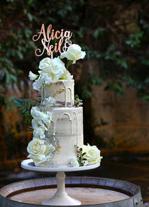 Custom Names Modern Script Wedding Cake Topper