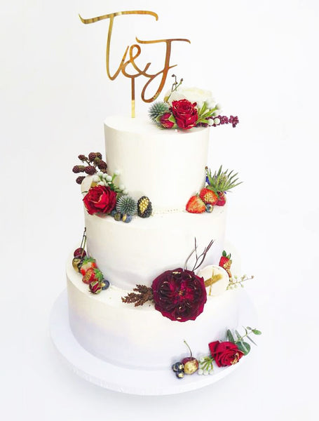 Custom Initials Modern Script Engagement Wedding Cake Topper