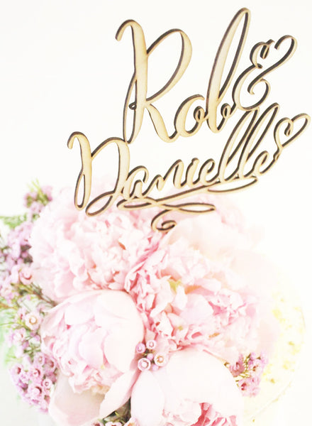 Custom Names Swirl with Heart Engagement Wedding Cake Topper